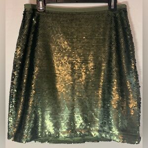 Ann Taylor LOFT‎ Sequin Lined Short Skirt  Size 6 Army Green 19.5” Long 0151